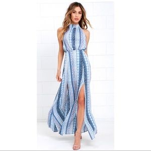 Lulus Daily at Dawn Blue Halter Maxi Dress - Small